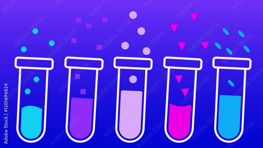 Poster chemical flasks with colored liquid. minimal modern seamless motion design. abstract loop animation