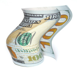 Abstract image of American dollars in distorted form isolated on white background