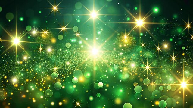 Magical green and gold bokeh background with lights and sparkles, St. Patrick's day concept	