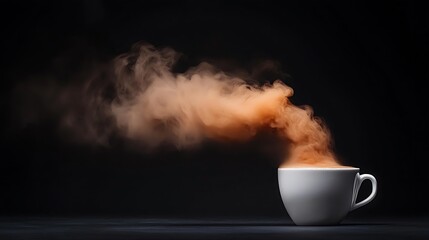 Steaming coffee cup, dark background, aroma, warmth, beverage, cafe, website, menu