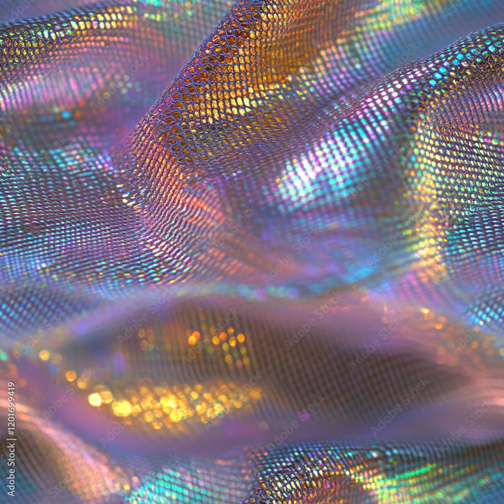 Aufkleber Iridescent Fabric Texture with Shimmering Multicolored Pattern