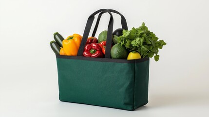 Fresh vegetables in a green reusable bag for healthy cooking