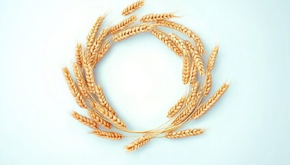 Wreath of golden wheat ears isolated on a white background