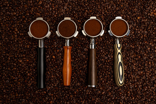 Portafilters in coffee beans 