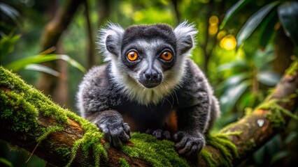 Wide-Eyed Lemur in Tropical Forest - Nighttime Wildlife Photography
