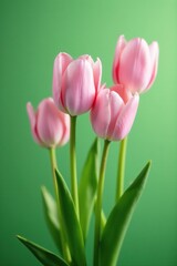 Naklejka premium Soft pink tulip buds on a gentle green background, foliage, green