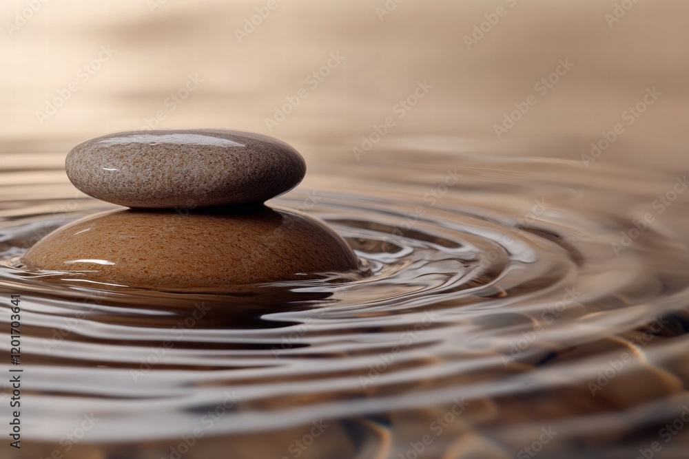 Aufkleber Smooth beach pebbles resting on water as gentle waves create ripples at a serene coastal setting. Generative AI