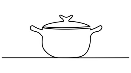 Big pan one continuous line drawing  isolated on white background, cooking and kitchen concept, Continuous one line drawing of big pan