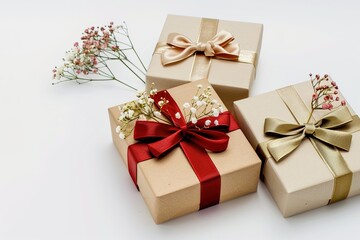 Obraz premium Gift box on white background. Perfect gift package for Birthday, Christmas, Valentine's Day, Wedding, Holiday, New Year, Party. To guests, family, friends, valentine.