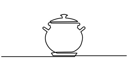 Big pan one continuous line drawing  isolated on white background, cooking and kitchen concept, Continuous one line drawing of big pan