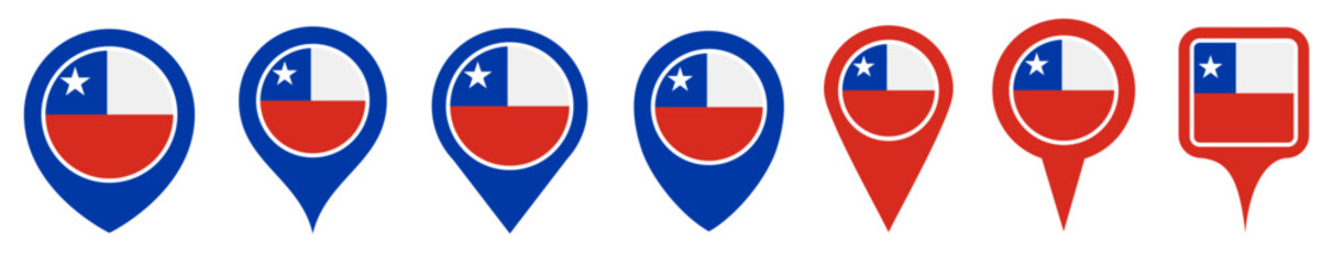 set vector Location pin chile flag icon. Country location symbol Map markers design template illustration