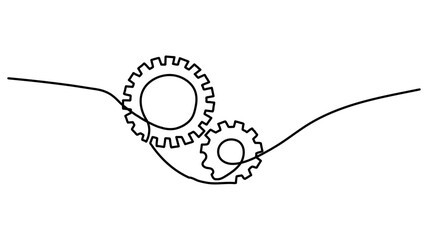 Fototapeta premium Continuous one line drawing of machine gear. One line drawing illustration of gear wheel, Interlocking Gears Continuous One Line Drawing Vector illustration