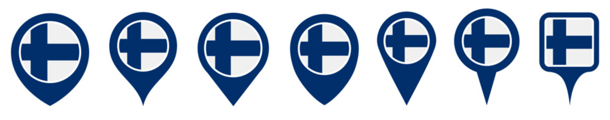Fototapeta premium set vector Location pin Finland flag icon. Country location symbol Map markers design template illustration