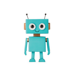 Fototapeta premium A cheerful blue robot with big eyes and antennas, perfect for children's media., isolated on a transparent background.