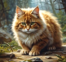 Fototapeta premium Illustration of fluffy cat.