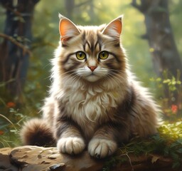 Obraz premium Illustration of fluffy cat.