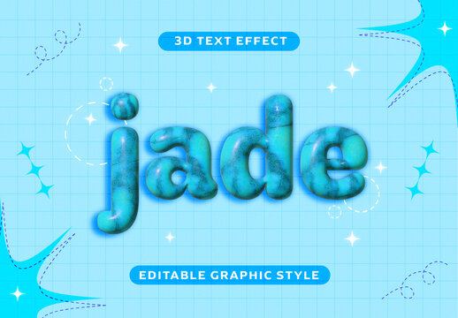 Blue Jade Marble Stone 3D Text Effect