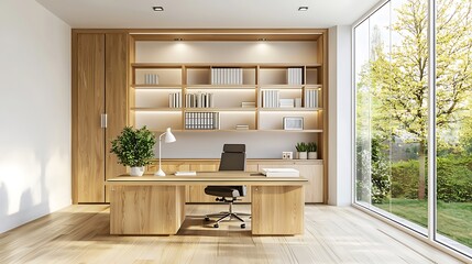 Modern Wooden Office Design with Garden View