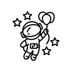 Astronaut With Balloons Outline Icon, Vector illustration