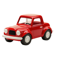 A vibrant red toy car with a classic design, perfect for children's playtime., isolated on a transparent background.