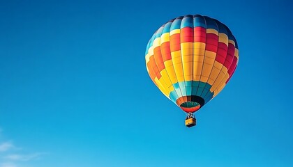 Naklejka premium Hot air balloon floating in a clear blue sky, adventure, travel, transportation, colorful, freedom, leisure, journey by air