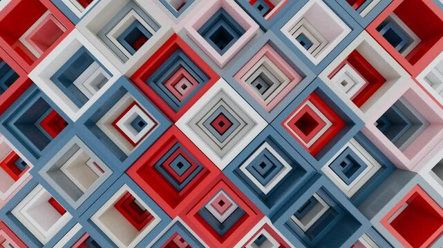 Abstract satisfying 3D cubes, colorful animated geometric background, 4k seamless loop