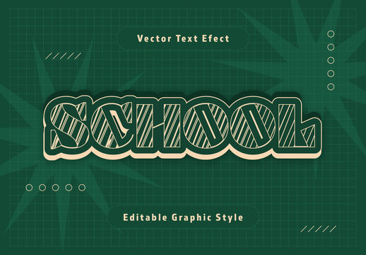 Green And Beige Chalkboard Text Striped Font. School Sketch Text Effect