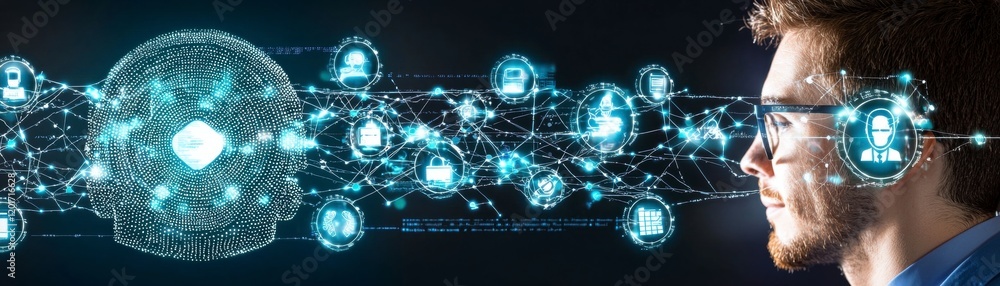 Poster exploring artificial intelligence impact on digital communication office environment infographic clo