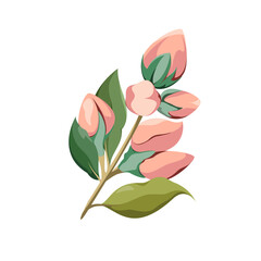 Fototapeta premium Twigs with pink buds on a white background. Flowers for decoration. Vector illustration.