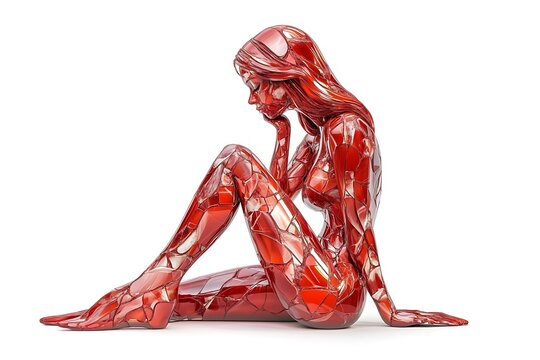 Red Sculpture of a Contemplative Woman