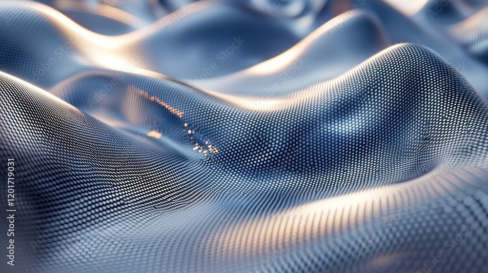 Poster abstract metallic undulating surface with dot-matrix texture and warm light