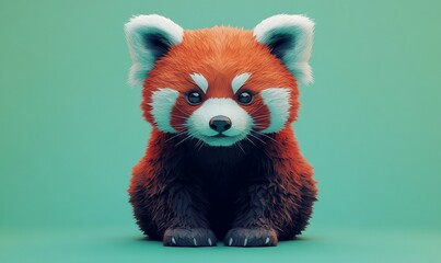 Cute red panda cub, studio shot, green background, animal portrait, children's book