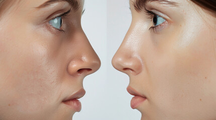 Obraz premium A before-and-after photo comparison of a successful rhinoplasty. stock image, hd quality