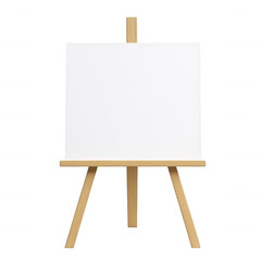 Empty canvas on wooden easel ready for creative artwork or presentation., isolated on a transparent background.