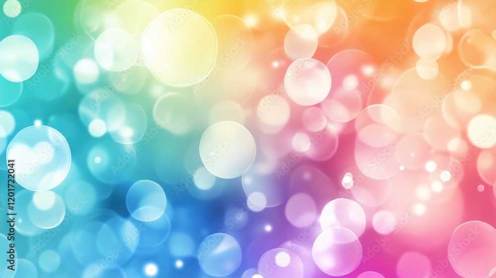 Poster abstract rainbow bokeh background with colorful blurred circles.