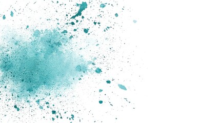 Abstract Teal Powder Explosion on White Background: Dynamic Energy and Vivid Texture