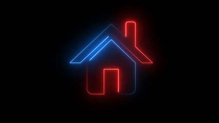 Glowing neon color home icon Isolated on black background