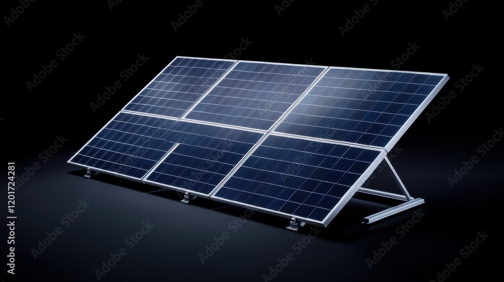 Poster modern solar panel array with multiple modules against a black background for renewable energy conce