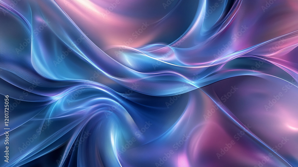 Poster abstract flowing waves in blue and purple tones with soft gradients and smooth texture
