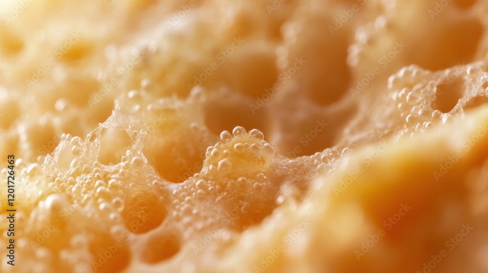 Fototapete Close up view of bacteria growing on a piece of bread showing unique textures and bubbles at room temperature. Generative AI
