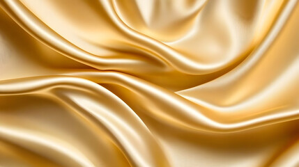 Obraz premium Luxurious wavy fabric satin silk background. Abstract background of cloth with drapery and wavy folds of ivory color creased smooth silk satin material texture