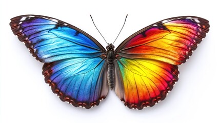 Vibrant Rainbow Butterfly with Iridescent Wings on White Background