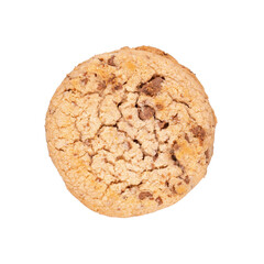 Single chocolate chip cookie isolated on white background