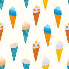 Bright summer seamless pattern, drink, cocktails, lemonade, ice cream. Cocktail party, celebration, vector illustration