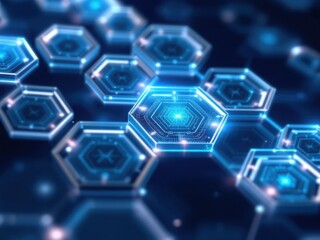 Futuristic Hexagonal Network with Glowing Blue Lights"