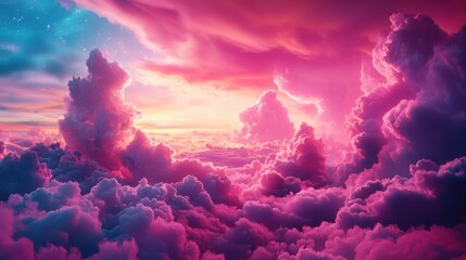 Dreamlike Cloudscape at Sunset: A Vibrant and Serene Aerial View