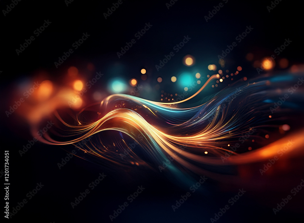 Poster abstract background image featuring flowing, luminous strands of light. bokeh effects create a dream