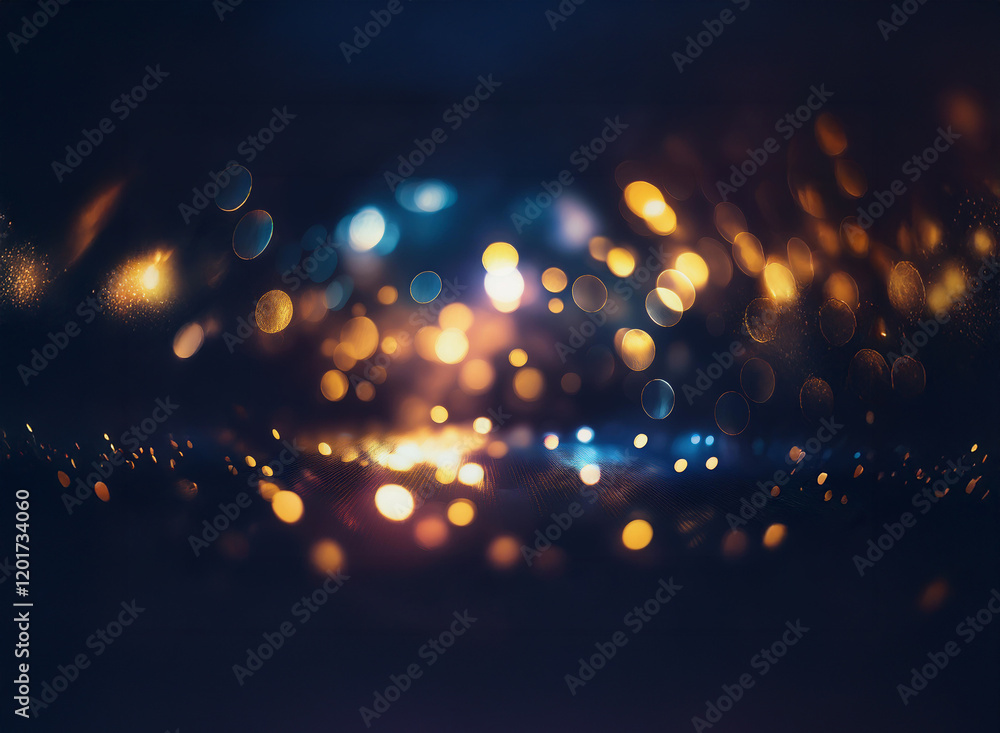 Poster Abstract background image featuring a bokeh effect.  Warm and cool lights create a sparkling, luminous glow in the dark.