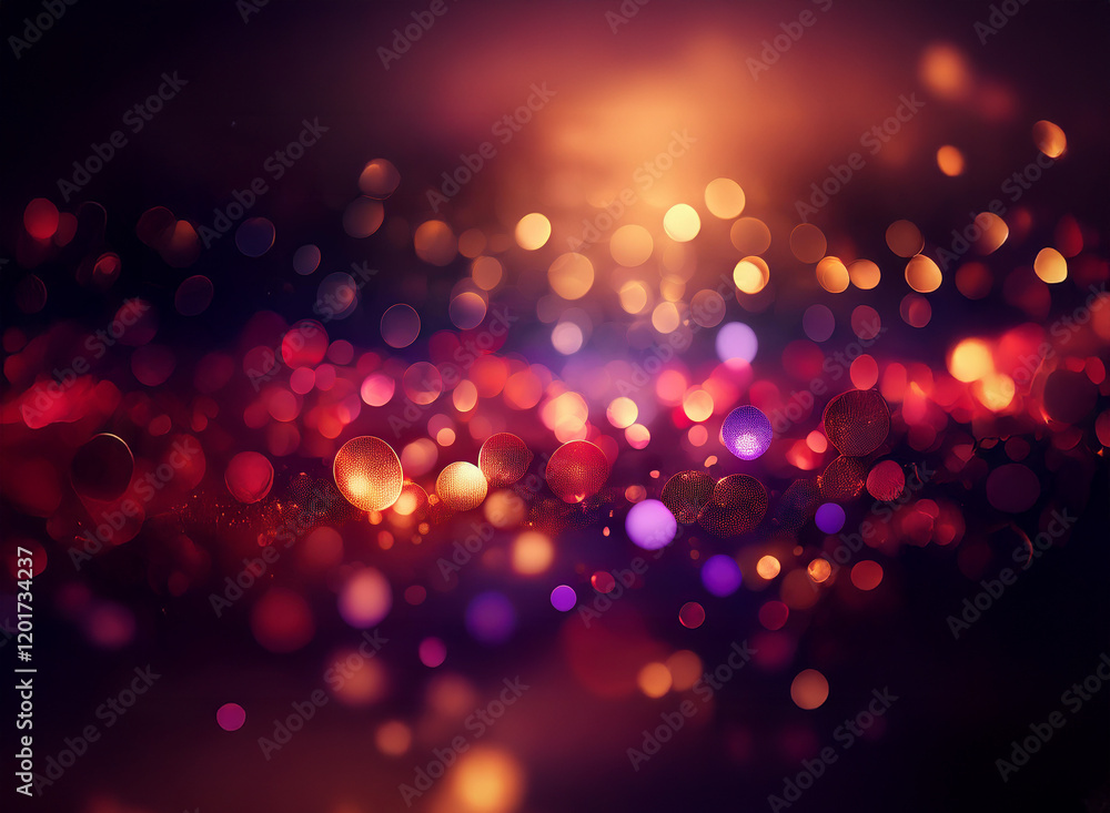 Poster Abstract background image featuring warm and cool bokeh lights.  A swirling, dynamic composition of glowing orbs creates a vibrant, festive atmosphere.