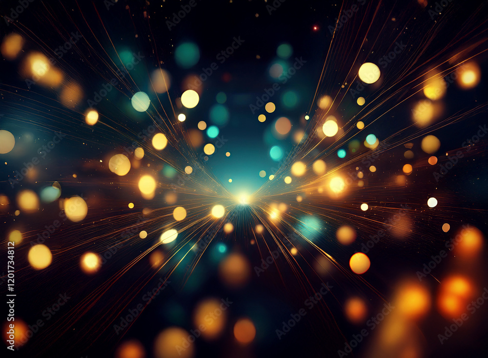 Aufkleber Abstract background image featuring bokeh lights, radiating outwards from a central point.  Warm and cool colors blend, creating a vibrant, energetic feel.